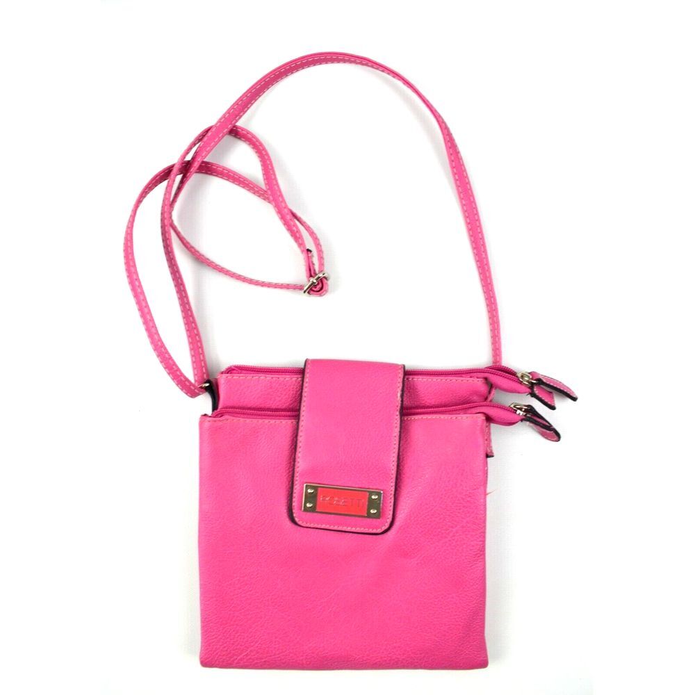 Rosetti Pink‎ Pebbled 3 Section Crossbody Strap Purse  8" x 8"